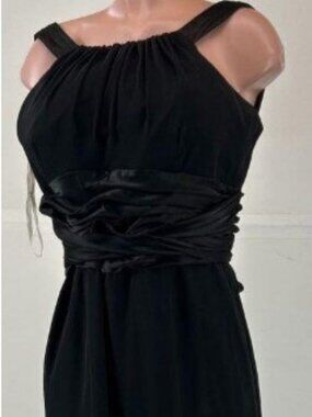 NWT David's Bridal F12732 Black Halter Chiffon Gown, size 14
